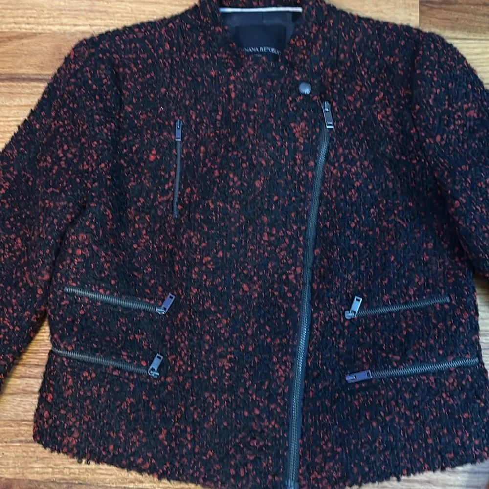 🎤🎉 Beautiful Banana Republic Burgundy & Black Tweed Cropped Jacket Sz 10P - Picture 8 of 11